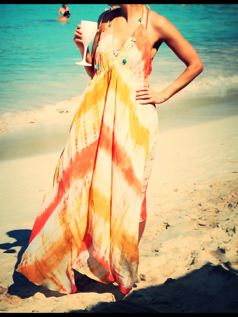 Viola Parrocchetti Flowy Beach Coverup Dress in Coral & Yellow Size S
